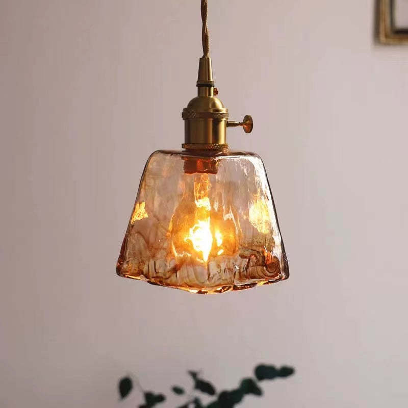 Vintagea Lampada a Sospensione Retrò – Design in Metallo Dorato con Paralume in Vetro – Regolabile & Attacco E27