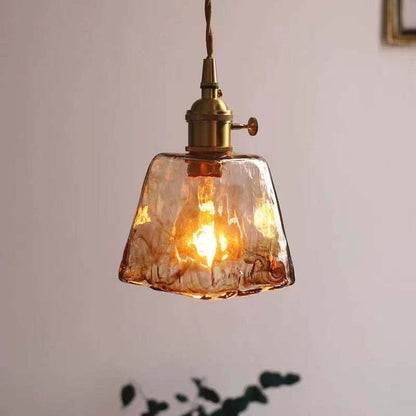 Vintagea Lampada a Sospensione Retrò – Design in Metallo Dorato con Paralume in Vetro – Regolabile & Attacco E27