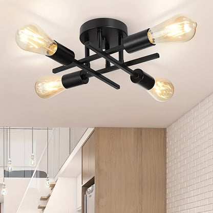 Rayvora | Lampada da soffitto moderna in ferro nero con stile industriale