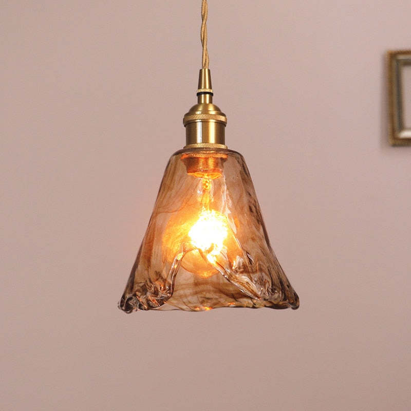 Vintagea Lampada a Sospensione Retrò – Design in Metallo Dorato con Paralume in Vetro – Regolabile & Attacco E27