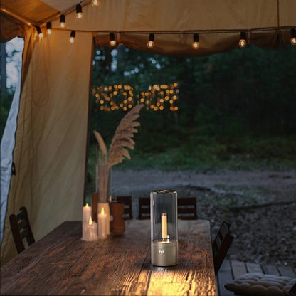 GlowLume | LED Tafellamp met Kaarslichteffect – Dimbaar & Oplaadbaar – Aluminium Design – 12u Gebruik – Binnen & Buiten