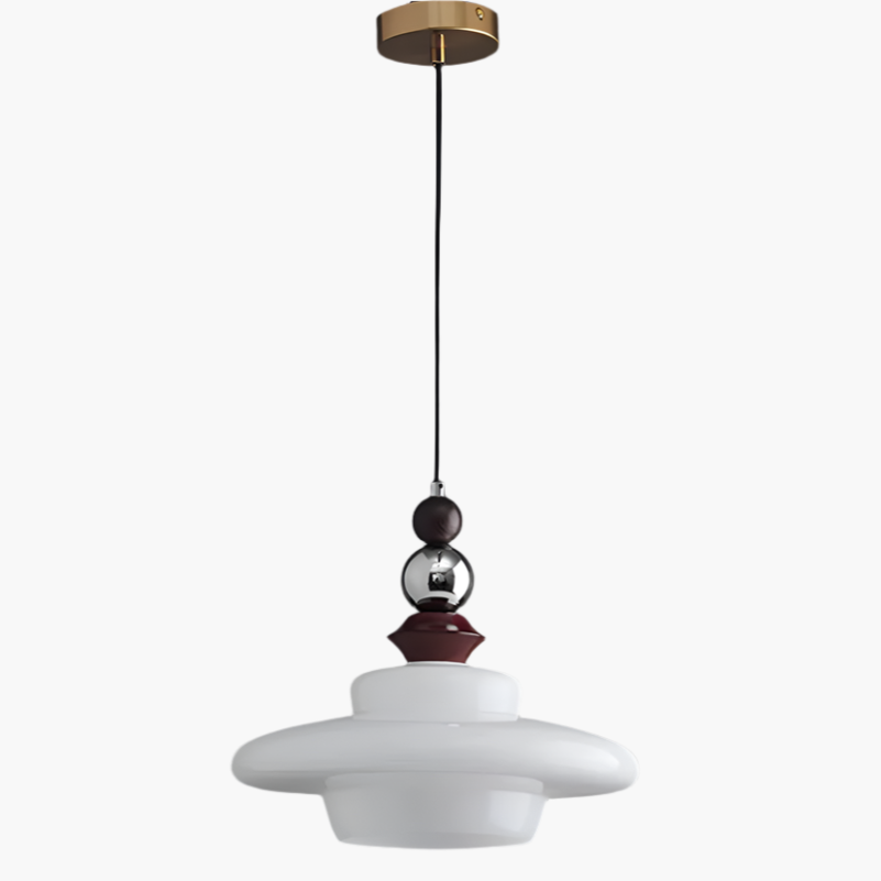 CASTELLA Hanglamp – Middeleeuws Design met Beige Glazen Kap & Houten Accenten