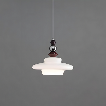 CASTELLA Hanglamp – Middeleeuws Design met Beige Glazen Kap & Houten Accenten