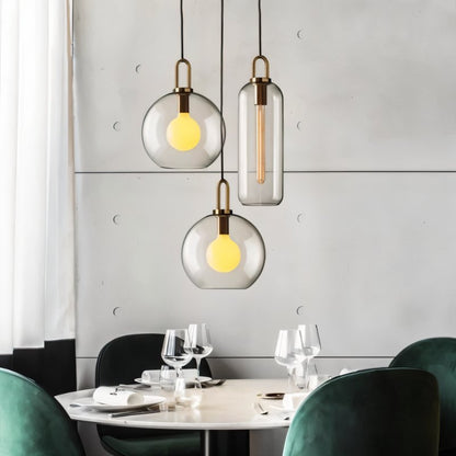 GlasNura – Moderne Hanglamp met Grijs of Transparant Glas en Messing Details