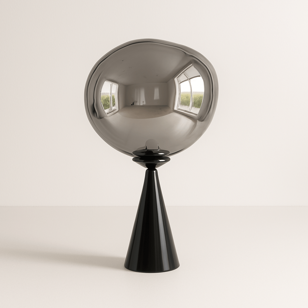 LavaLume – Design Tafellamp – Glas & Roestvrij Staal – Spiegelend & Glanzend Effect – Handgemaakt