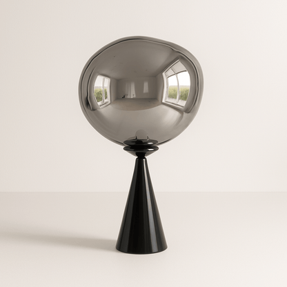 LavaLume – Design Tafellamp – Glas & Roestvrij Staal – Spiegelend & Glanzend Effect – Handgemaakt