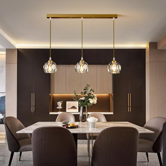 3-Luci Lampada a Sospensione con Ombra in Cristallo Trasparente