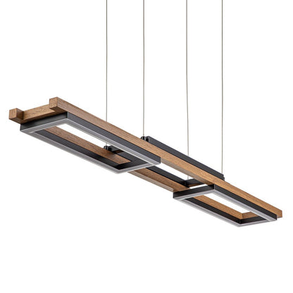 Drewniany liniowy żyrandol LED na wyspę