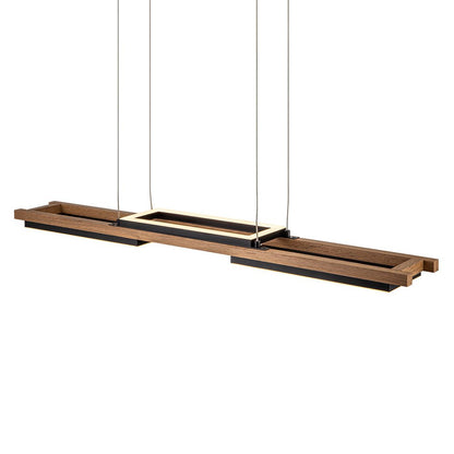 Drewniany liniowy żyrandol LED na wyspę